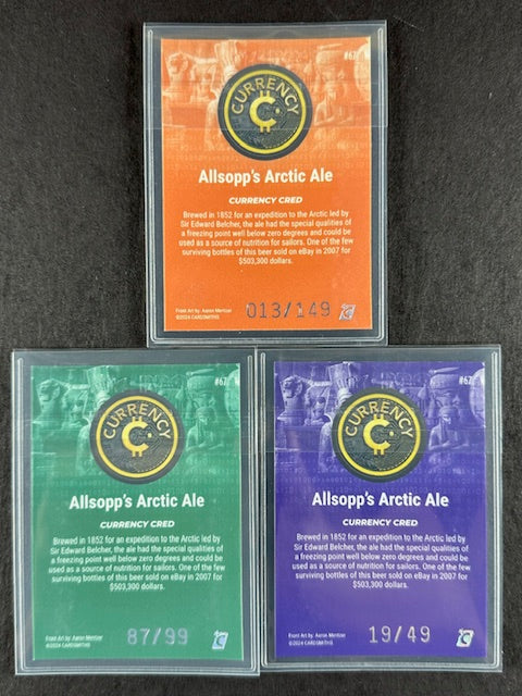 Cardsmiths Series 4 – Allsopp’s Arctic Ale #67 – Emerald 87/99, Amethyst 19/49, Beryl 013/149 (3-Card Bundle)
