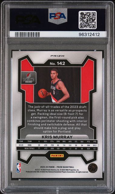 2023 Panini Prizm – Kris Murray #142 – Red Sparkle Rookie RC PSA 10