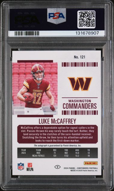 2024 Contenders – Luke McCaffrey #121 – Midfield Ticket Auto – /50 – PSA 9 (131678907)