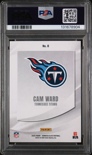 2025 Panini Donruss Elite Football – Cam Ward #8 – Rookie Elitist 514/799 – PSA 10