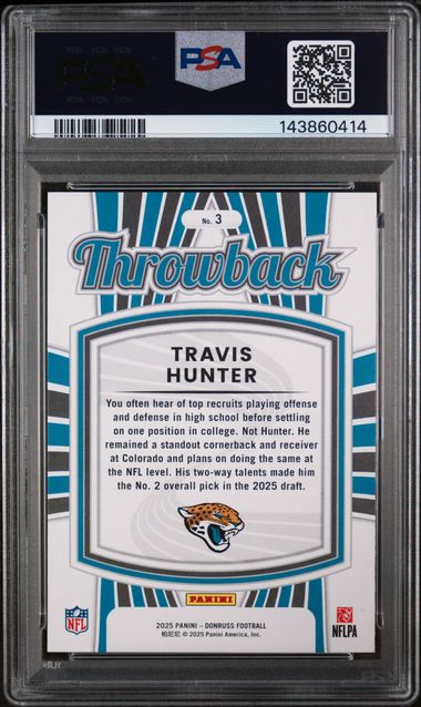 2025 Donruss – Travis Hunter #3 – Rated Rookie Throwback PSA 10 GEM MT