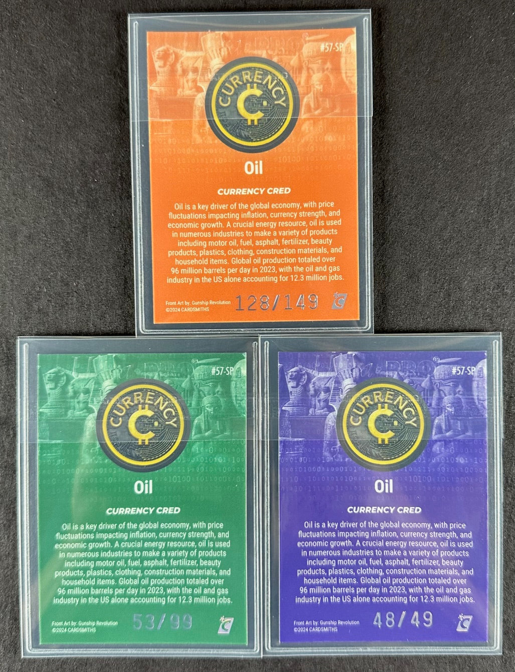 Cardsmiths Series 4 – Oil #57 SP – Emerald 53/99, Amethyst 48/49, Beryl 128/149 (3-Card Bundle)
