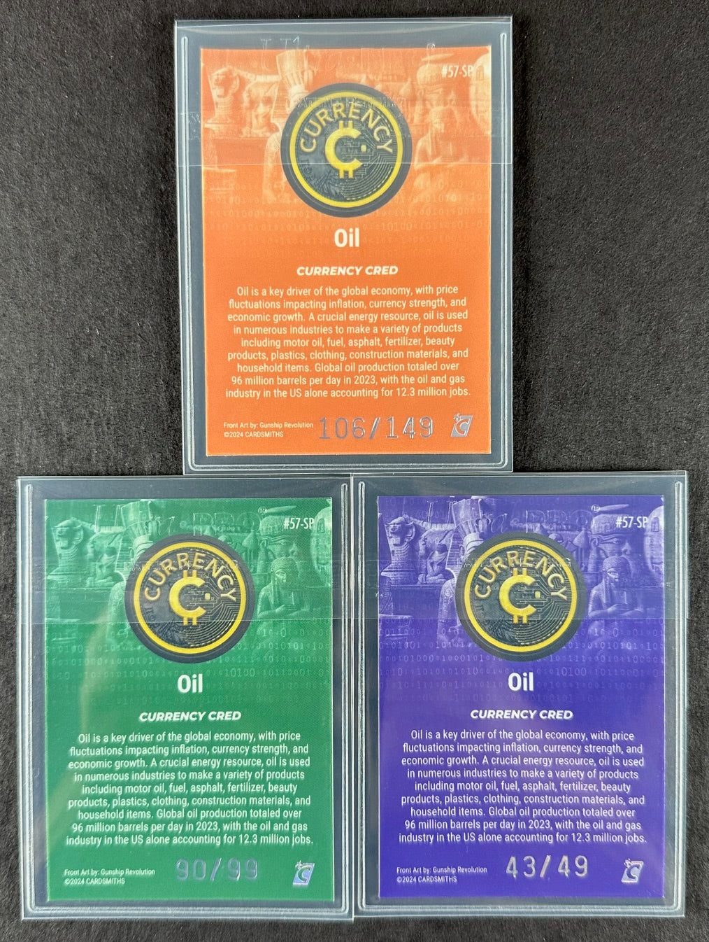 Cardsmiths Series 4 – Oil #57-SP – Emerald 90/99, Amethyst 43/49, Beryl 106/149 (3-Card Bundle)