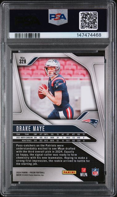 2024 Panini Prizm – Drake Maye #329 RC – PSA 8 (Alt Cert)