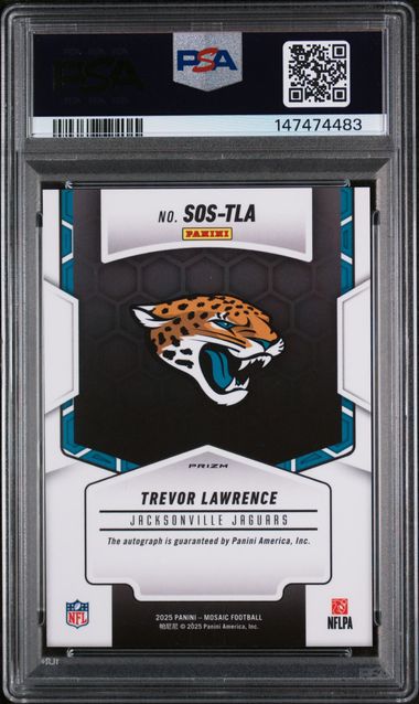 2025 Panini Mosaic Trevor Lawrence Showtime Auto #SOS-TLA PSA 9 R&Y Fusion