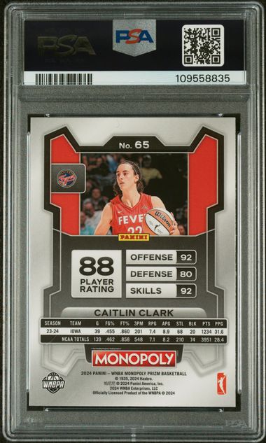 2024 Prizm Monopoly WNBA – Caitlin Clark #65 – Rookie – PSA 9