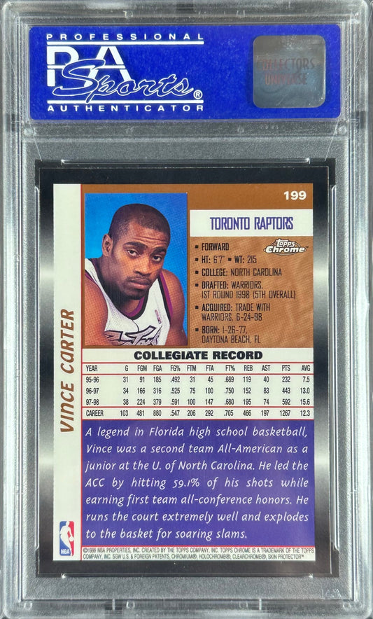 1998 Topps Chrome – Vince Carter #199 – Rookie Card – PSA 9 (Cert 03513081)