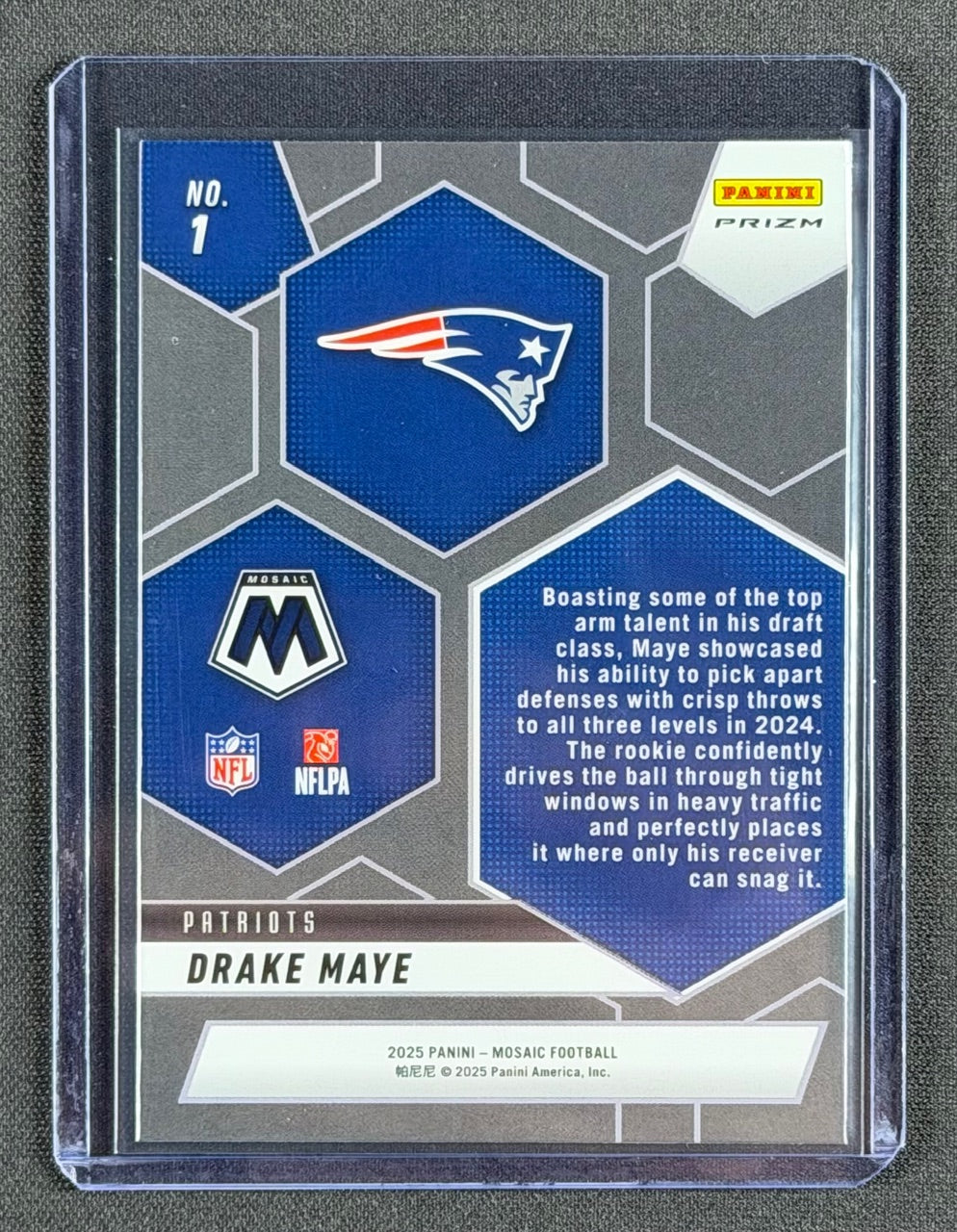 2025 Panini Mosaic – Montage Drake Maye #1 – No Huddle Silver Prizm