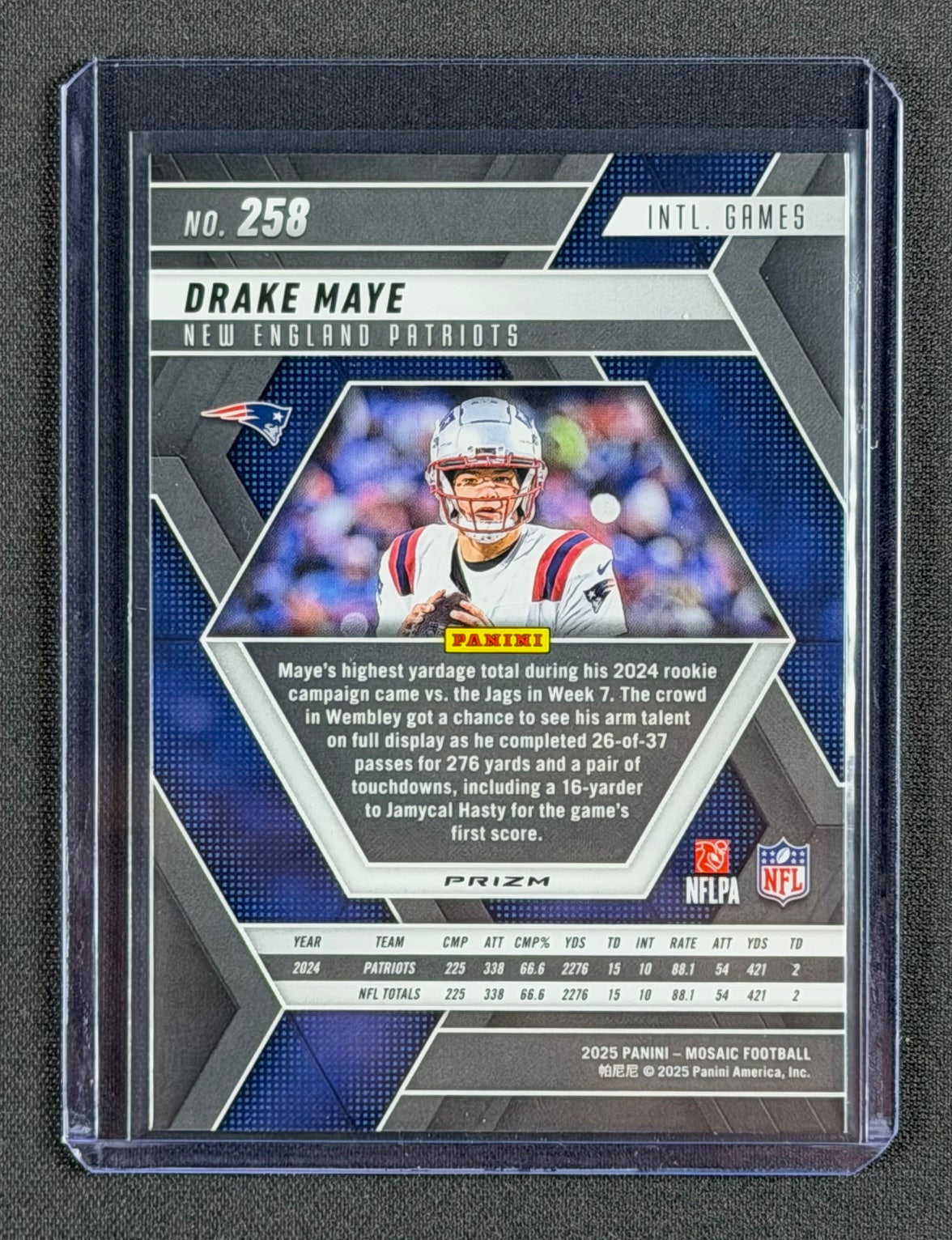 2025 Panini Mosaic – England Games Drake Maye #258 – International Games Prizm