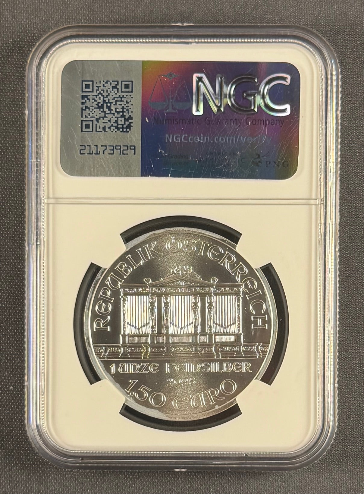 2025 Austria Vienna Philharmonic €1.50 – 1 oz Silver – NGC MS 69