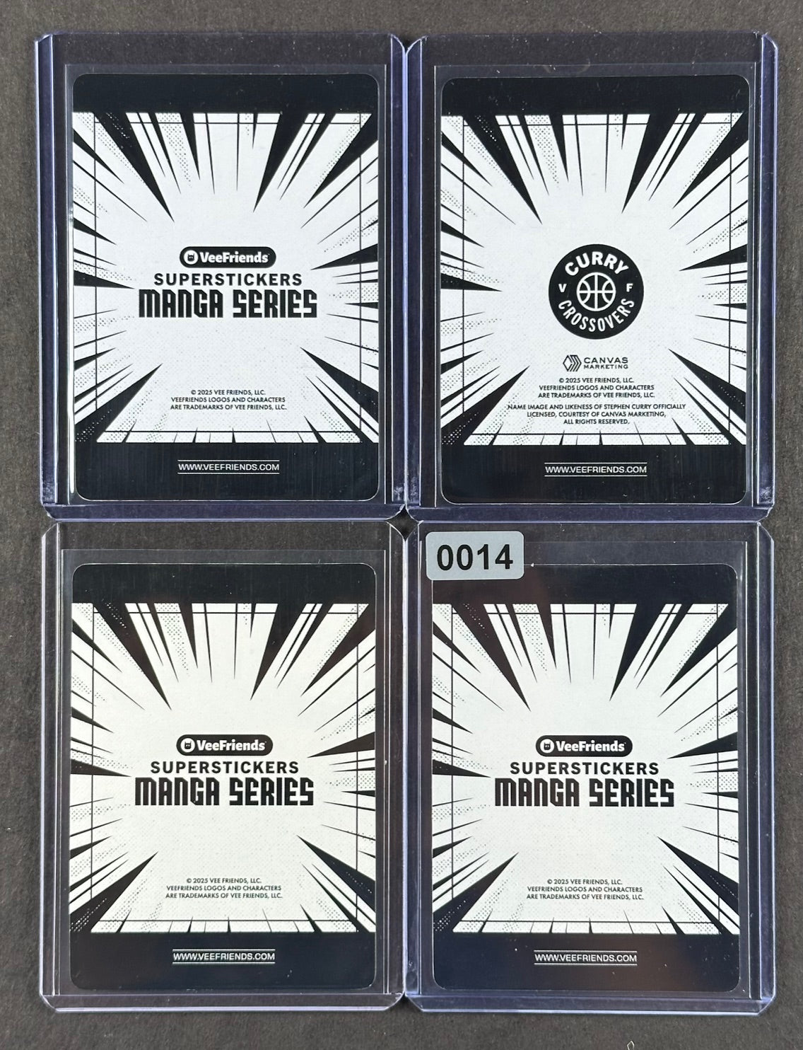 VeeFriends Super Stickers – Tremendous Tiger 4-Card Bundle – Green Splash /99 + Orange Splash /199 + Manga Clouds /399 + Curry Crossover