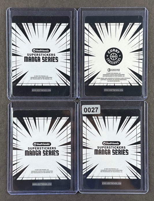 VeeFriends Super Stickers – Tremendous Tiger 4-Card Bundle – Green Splash /99 + Blue Splash /299 + Manga Clouds /399 + Curry Crossover