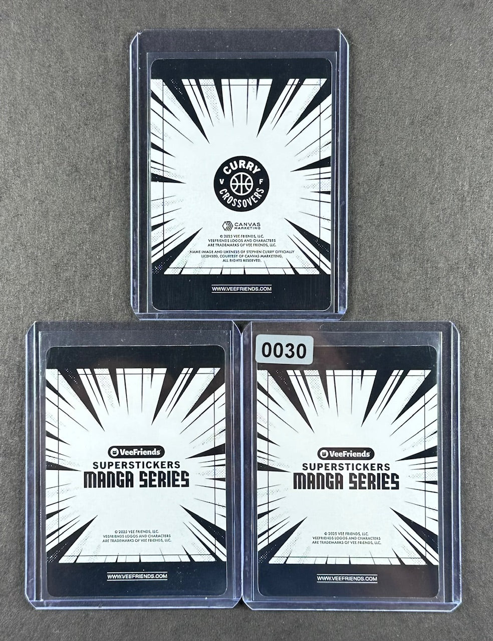 VeeFriends Super Stickers – Dialed In Dog 3-Card Bundle – Purple Splash /55 + Manga Clouds /399 + Curry Crossover