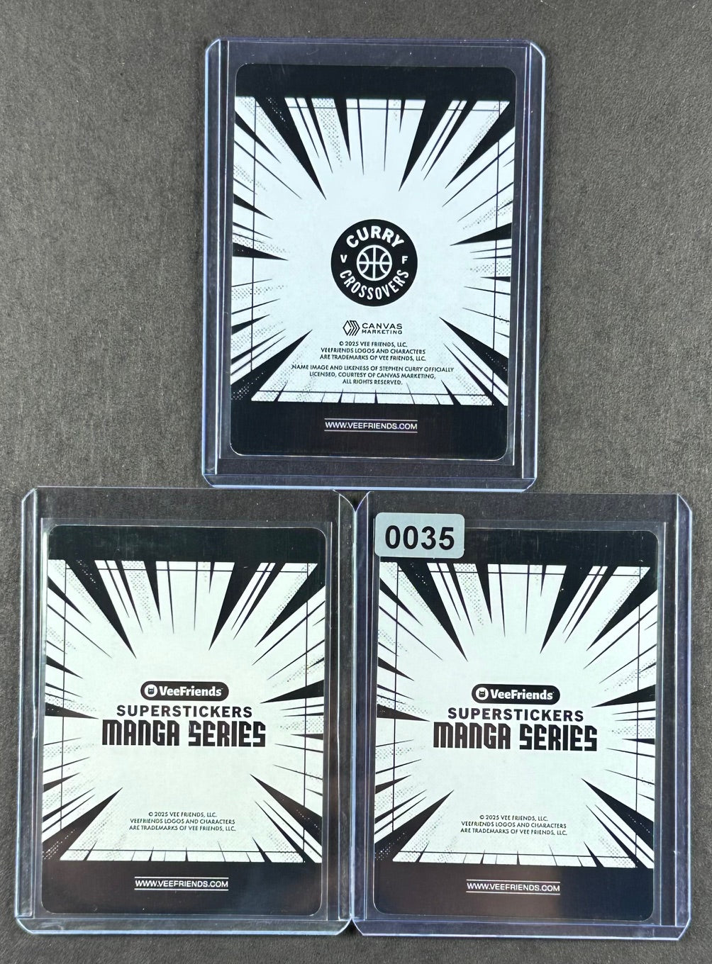 VeeFriends Super Stickers – Rare Robot 3-Card Bundle – Green Splash /99 + Manga Clouds /399 + Curry Crossover