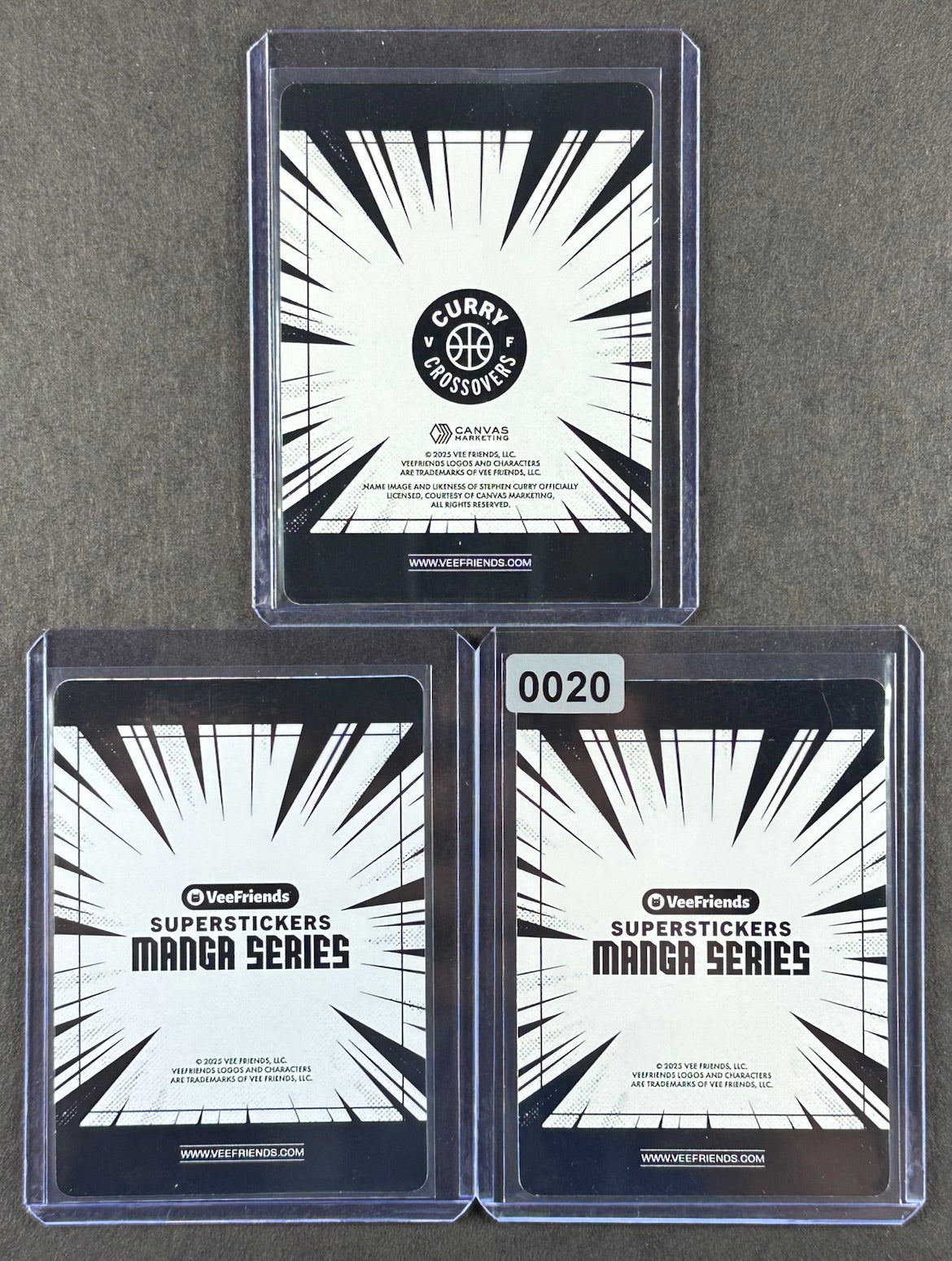 VeeFriends Super Stickers – Bullish Bull 3-Card Bundle – Blue Splash /299 + Manga Clouds /399 + Curry Crossover