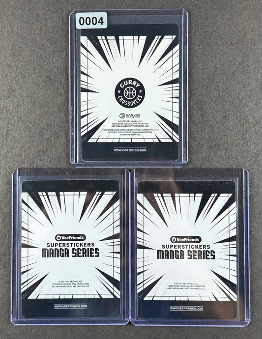 VeeFriends Super Stickers – Notorious Ninja 3-Card Bundle – Blue Splash /299 + Manga Clouds /399 + Curry Crossover