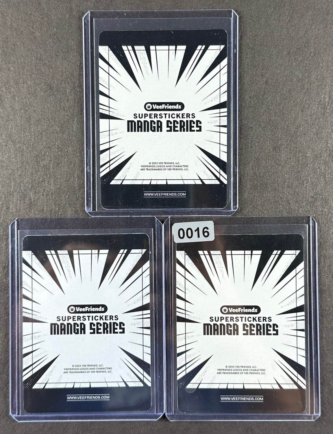 VeeFriends Super Stickers – Benevolent Barn Owl 3-Card Bundle – Orange Splash /199 + Purple Splash /55 + Manga Clouds /399