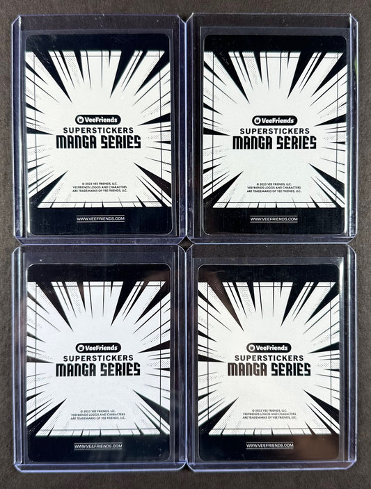 VeeFriends Super Stickers – 4-Card Blue Splash Bundle – Amped Aye Aye /299 + Fly Firefly /299 + Genuine Giraffe /299 + O.G. Ox /299