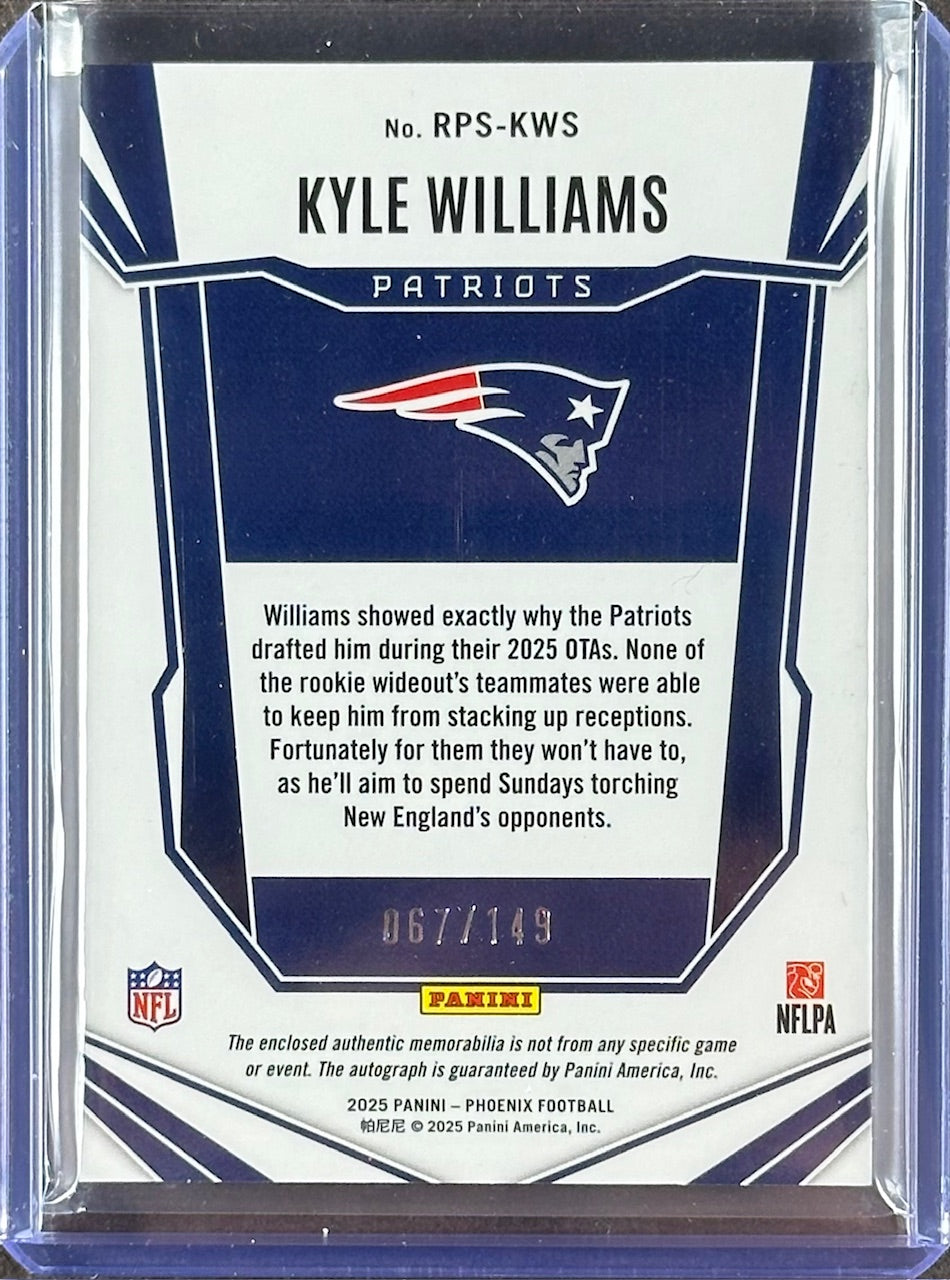 2025 Panini Phoenix – Kyle Williams – Rookie Patch Auto #RPS-KWS – Tri-Color Patch – 067/149 – Patriots – Rookie