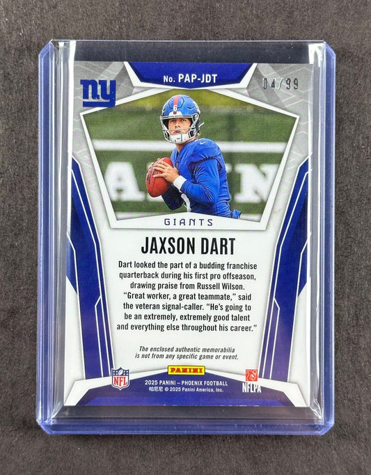 2025 Panini Phoenix – Jaxson Dart – Pandora Patch #PAP-JDT – 04/99 – Giants – Rookie
