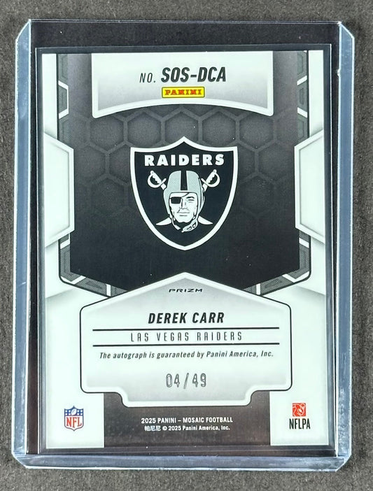 2025 Panini Mosaic – Derek Carr – Showtime Autograph – Prizm 04/49