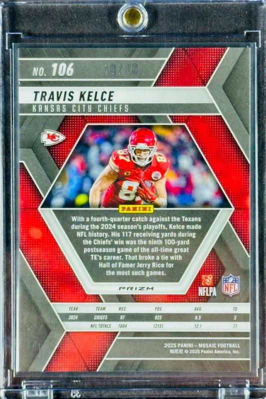 2025 Panini Mosaic – Travis Kelce #106 – Gold Mosaic 10/10 (Last on Print)