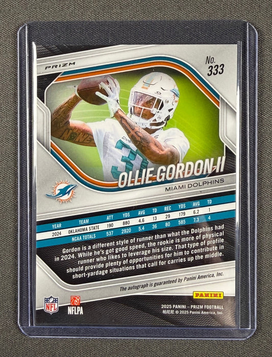 2025 Panini Prizm Ollie Gordon II RC Silver Prizm Auto #333 Dolphins