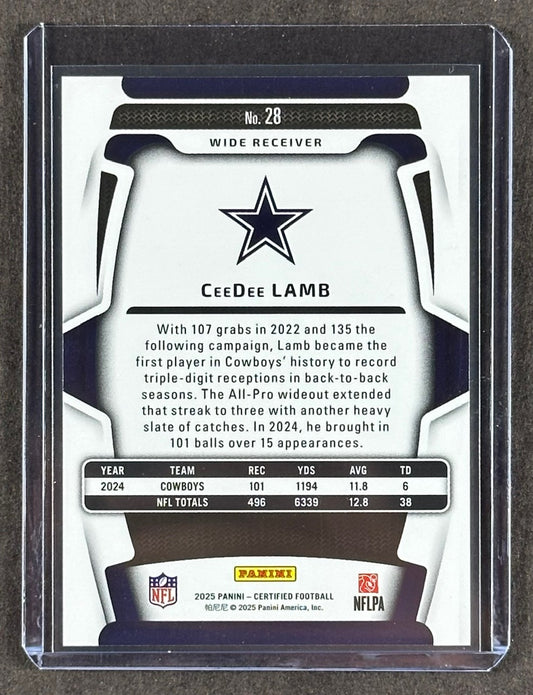 2025 Panini Certified CeeDee Lamb Mirror Green /15 Cowboys 🔥 SP Veteran WR