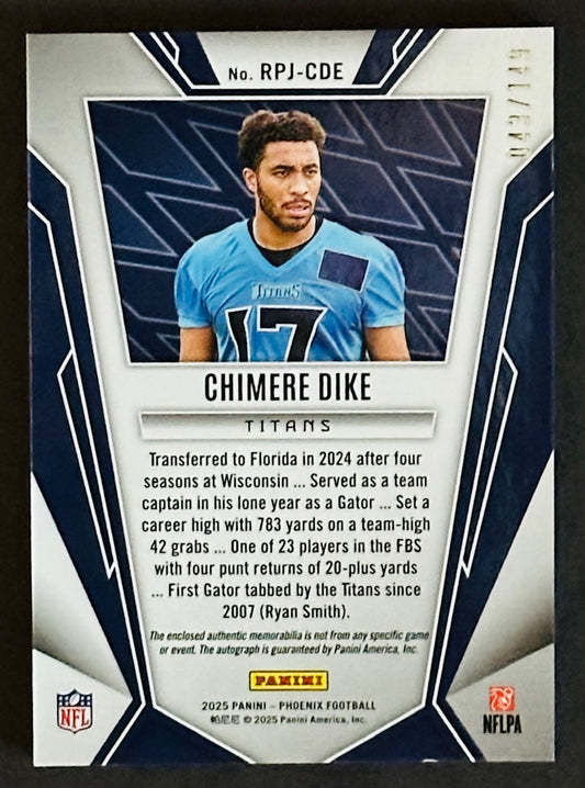 2025 Panini Phoenix Chimere Dike Rookie Phenom Patch Autograph RC /149 Titans