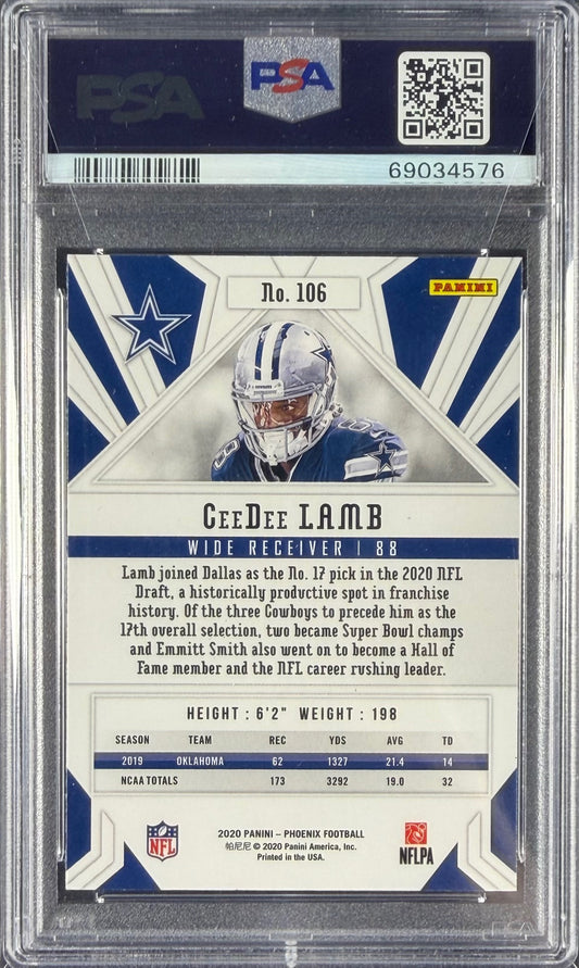 2020 Panini Phoenix – CeeDee Lamb #106 – Fire Burst RC – PSA 10 GEM MT