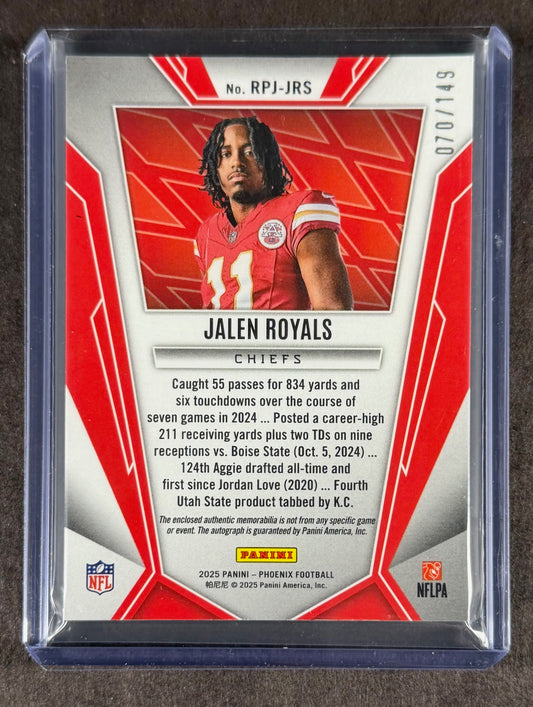 2025 Panini Phoenix Jalen Royals Rookie Phenom Auto Patch RC Chiefs /149