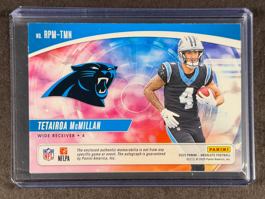 2025 Panini Absolute Tetairoa McMillan Rookie Premiere Patch Auto RC /299 Panthers