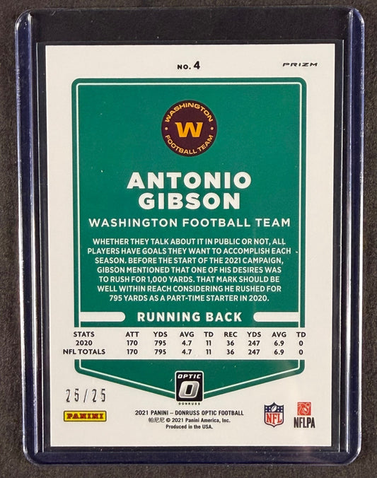 2021 Donruss Optic Antonio Gibson Black Pandora Prizm 25/25 SSP LAST ON PRINT