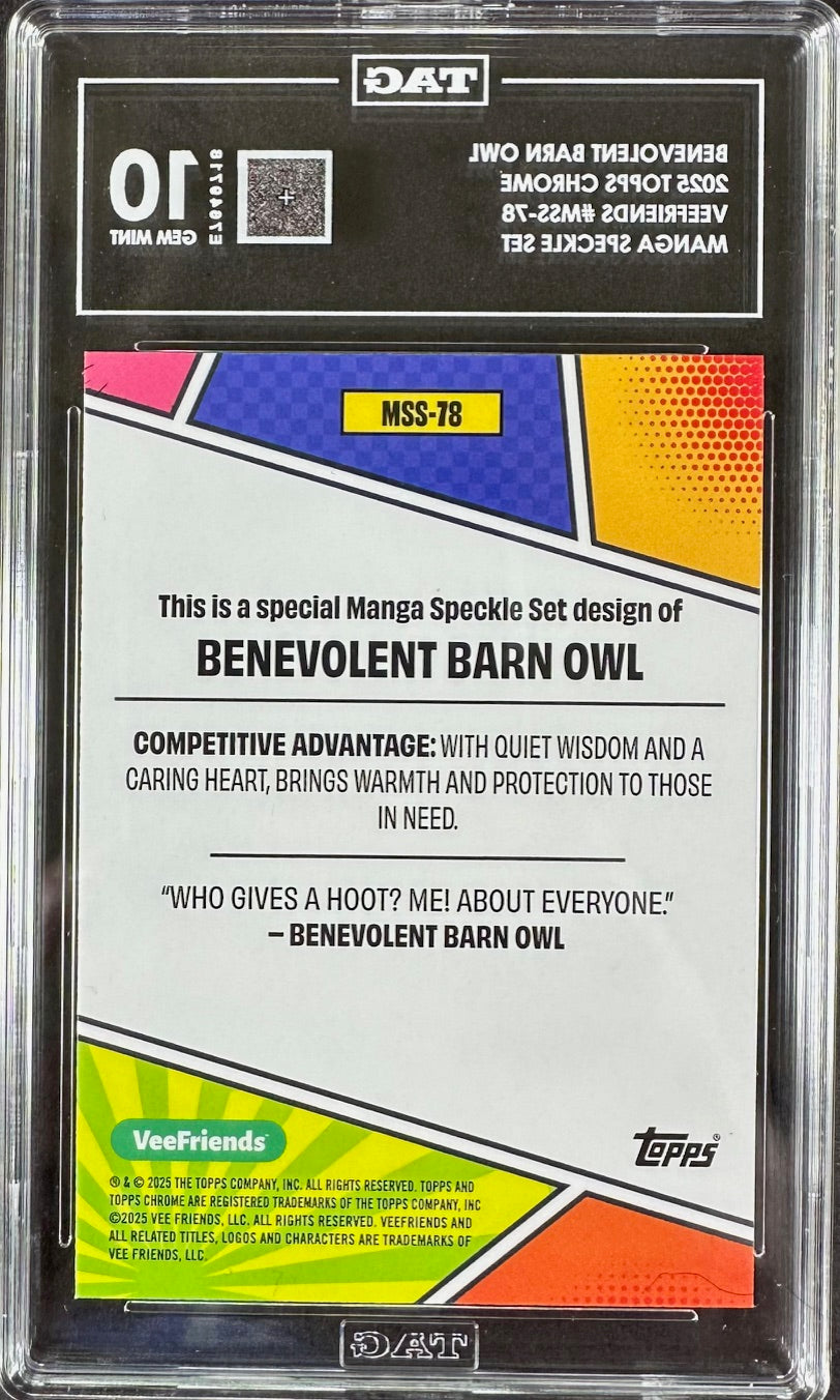 2025 Topps Chrome – Benevolent Barn Owl TAG 10 Gem Mint – VeeFriends #MSS-78 Manga