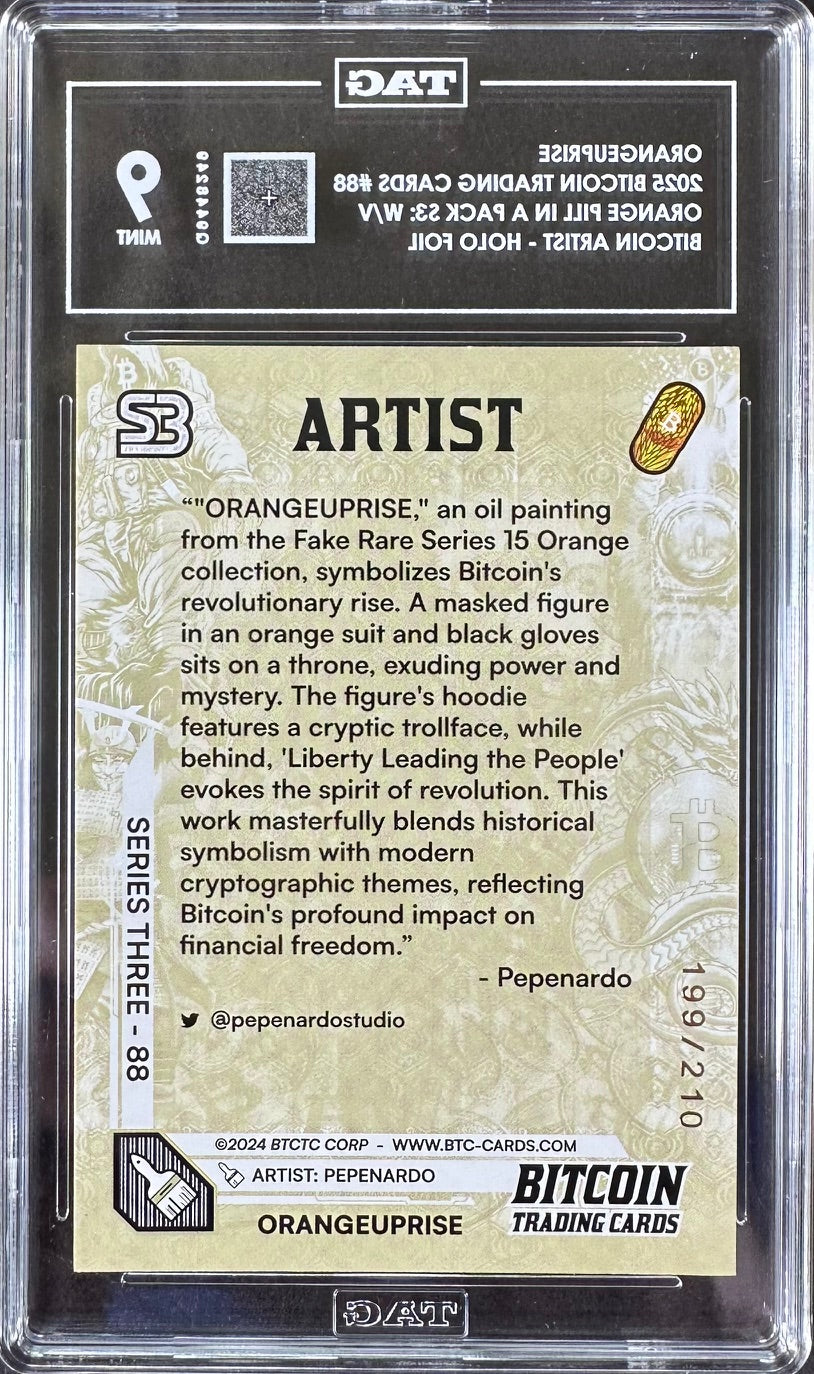 2025 Bitcoin Trading Cards – OrangeUprise Holo Foil – TAG 9 Mint – 199/210