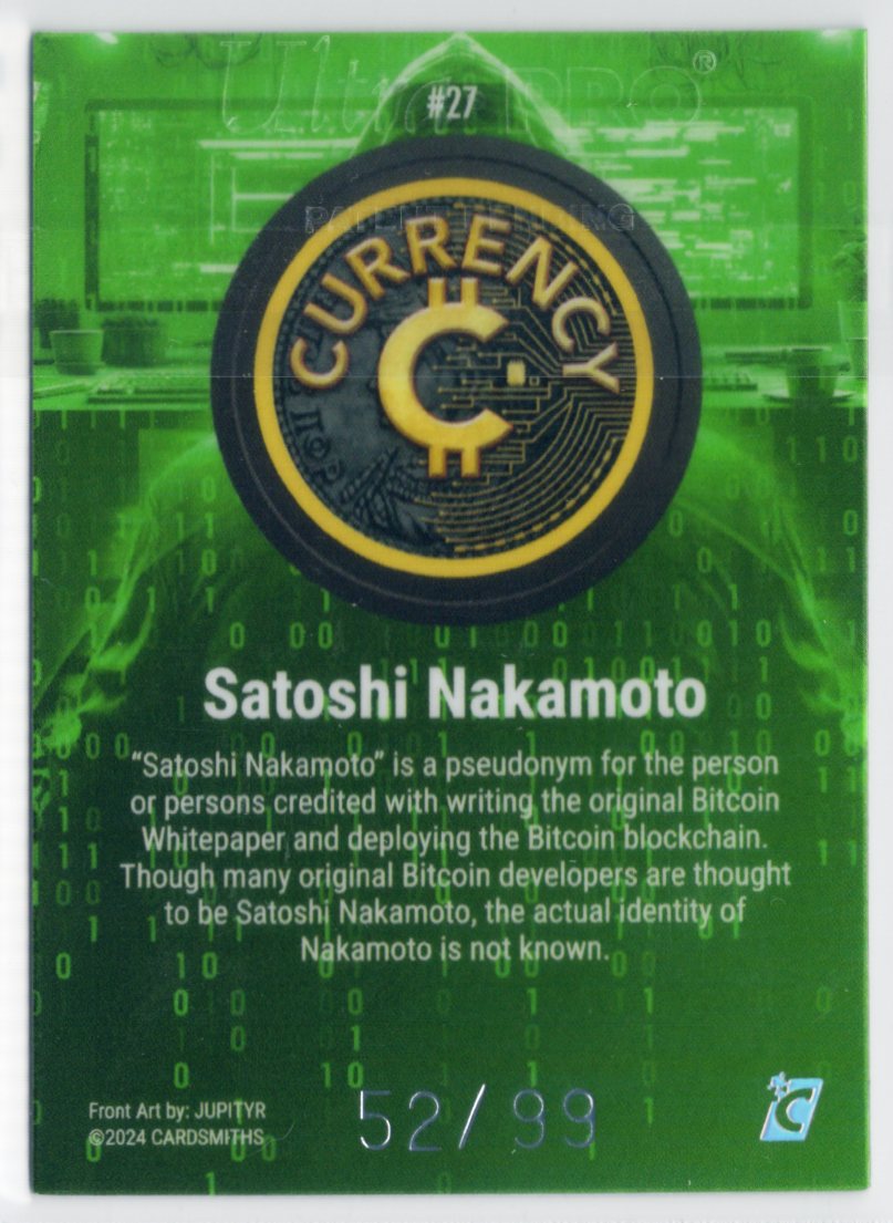 Cardsmiths Series 3 – Satoshi Nakamoto #27 – Emerald 52/99