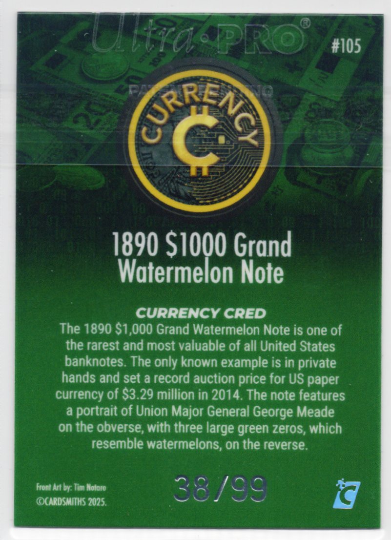 Cardsmiths Series 5 – 1890 $1000 Grand Watermelon Note – Emerald 38/99 (Color Match)