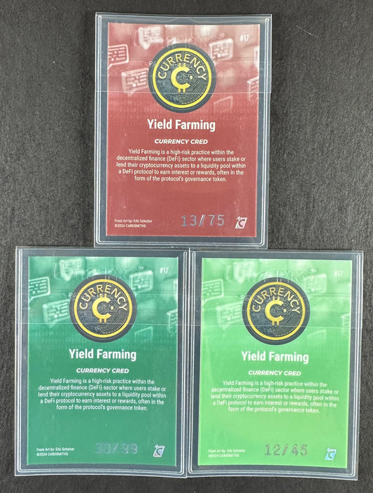 Cardsmiths Series 4 – Yield Farming #17 – Garnet 13/75, Emerald 30/99, Jade 12/45 (3-Card Bundle)