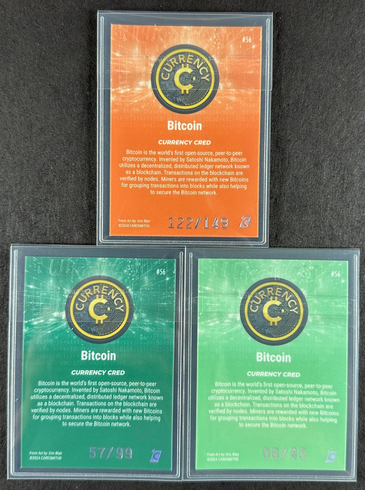 Cardsmiths Series 4 – Bitcoin #56 – Beryl 122/149, Emerald 57/99, Jade 06/45 (3-Card Bundle)