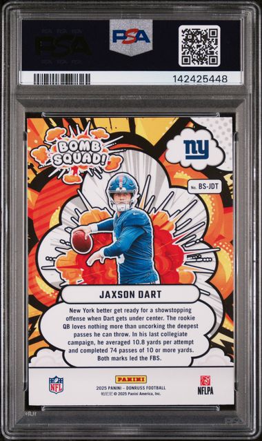 2025 Donruss – Jaxson Dart Bomb Squad #BS-JDT – PSA 9 MINT