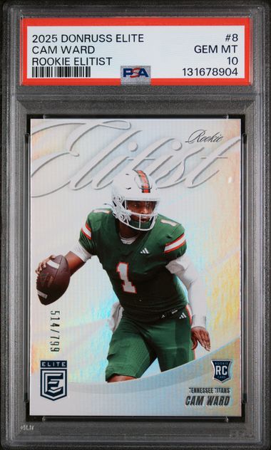 2025 Panini Donruss Elite Football – Cam Ward #8 – Rookie Elitist 514/799 – PSA 10