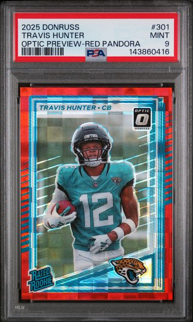 2025 Donruss Optic Preview – Travis Hunter #301 – Red Pandora PSA 9 RC