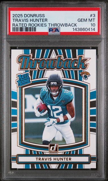 2025 Donruss – Travis Hunter #3 – Rated Rookie Throwback PSA 10 GEM MT