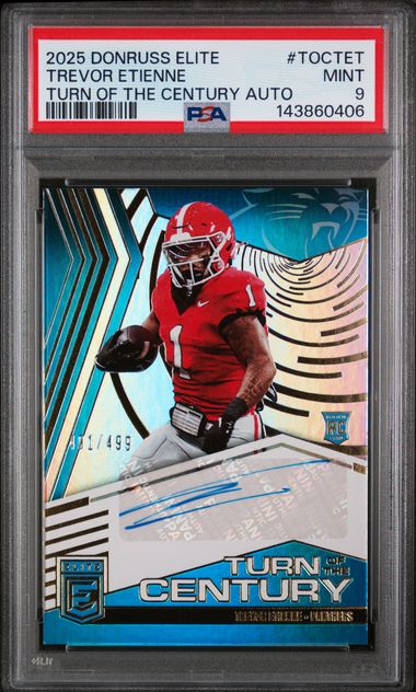 2025 Donruss Elite – Trevor Etienne Turn of the Century Auto 401/499 PSA 9