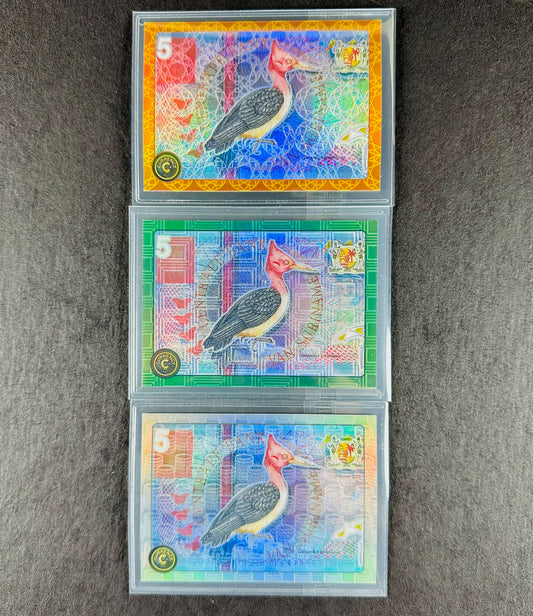 Cardsmiths Series 4 – Suriname 5 Gulden #44 – Emerald 82/99, Silver 35/50, Beryl 133/149 (3-Card Bundle)