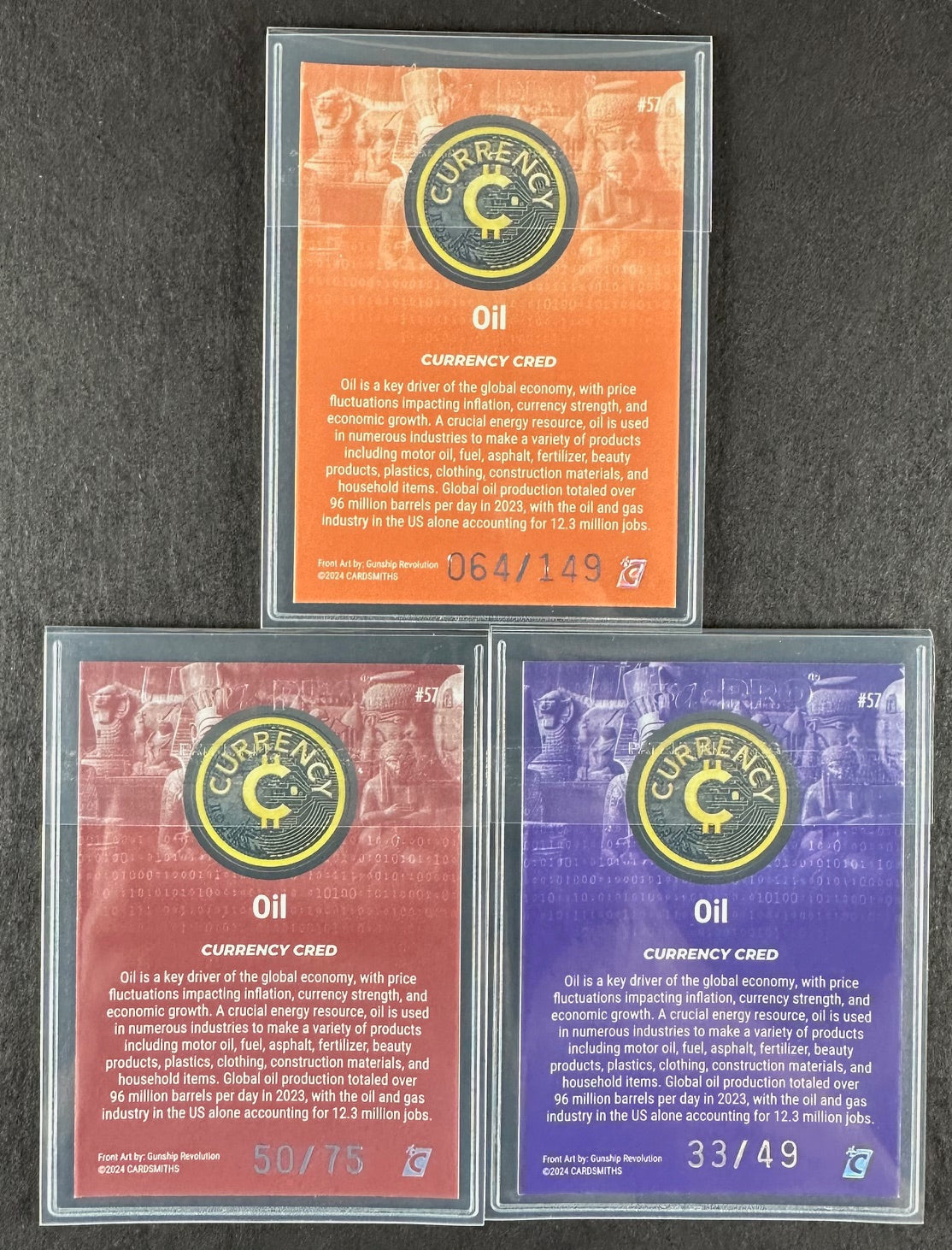 Cardsmiths Series 4 – Oil #57 – Emerald 90/99, Amethyst 43/49, Beryl 106/149 (3-Card Bundle)