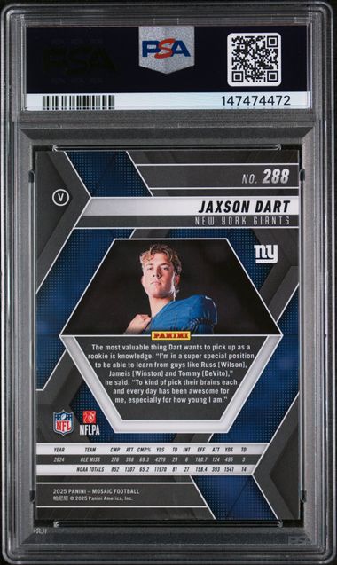 2025 Panini Mosaic – Jaxson Dart #288 RC – PSA 8