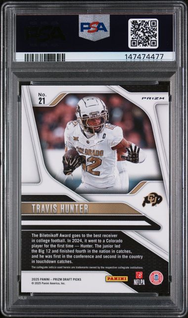 2025 Panini Prizm Draft Picks – Travis Hunter Ruby Wave #21 RC – PSA 8