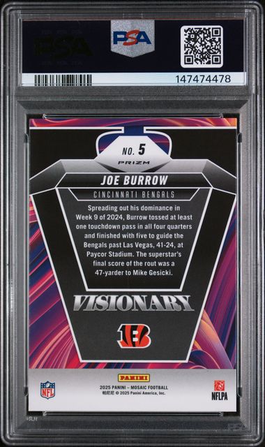 2025 Panini Mosaic – Joe Burrow Visionary #5 – PSA 9