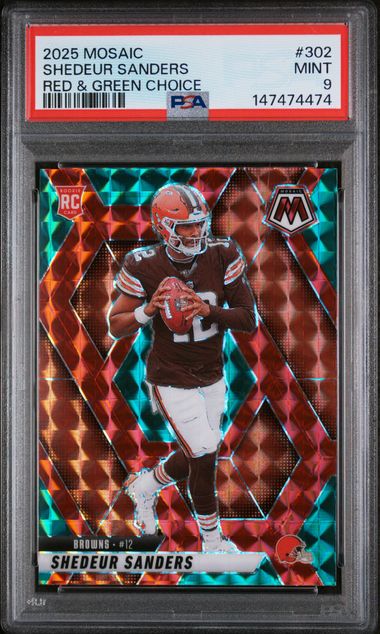 2025 Panini Mosaic – Shedeur Sanders Red & Green Choice #302 RC – PSA 9